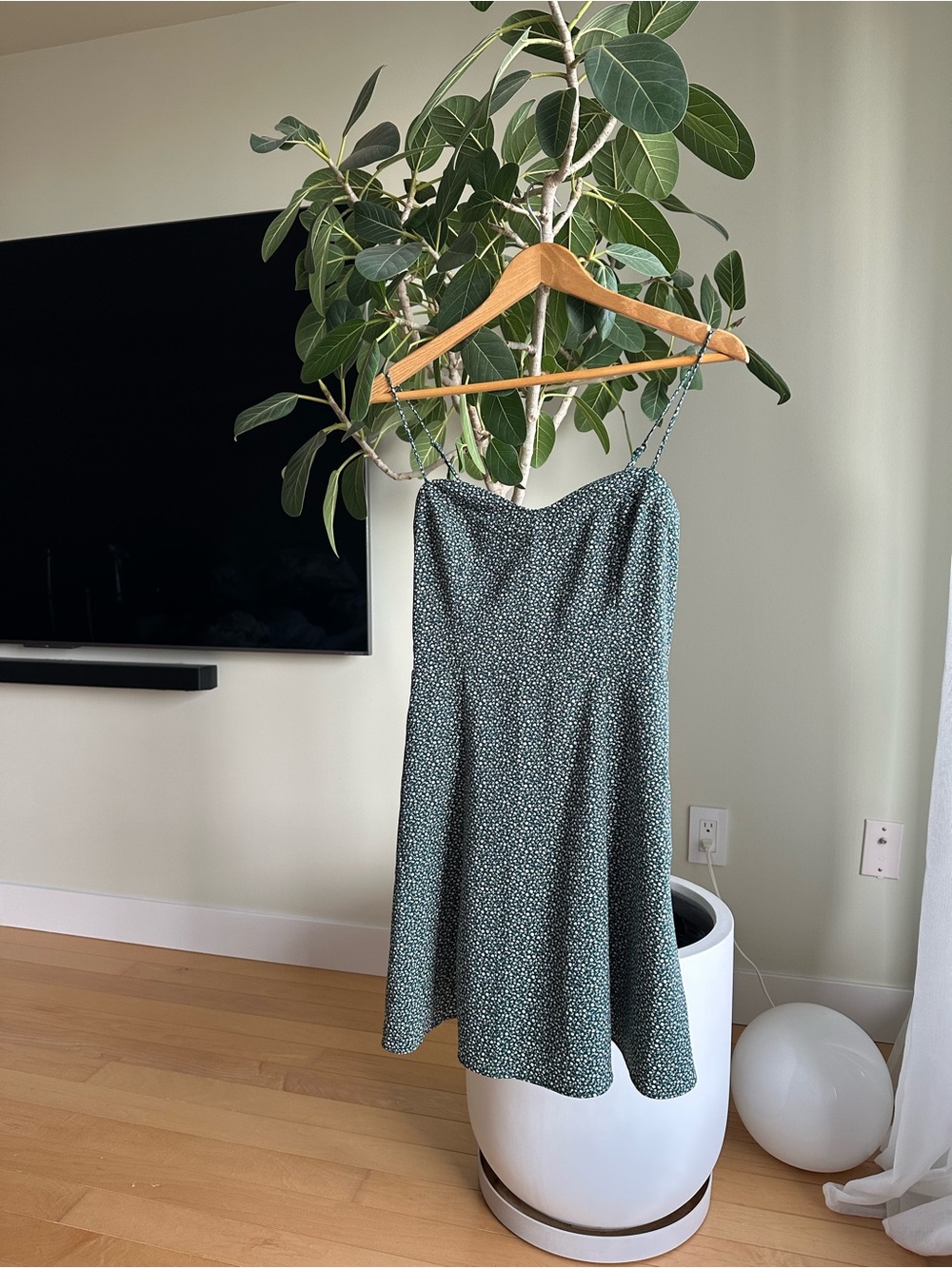 Abercrombie & Fitch Olive Green Ditsy Floral Spaghetti Strap Mini Sundress
